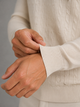 Men's Cable Knit Long-Sleeve Polo Sweater