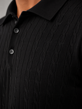 Men's Cable Knit Long-Sleeve Polo Sweater