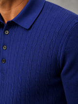 Men's Cable Knit Long-Sleeve Polo Sweater