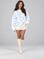 Women's Heart Print Oversized Jumper | Slouchy Crew Neck Knit