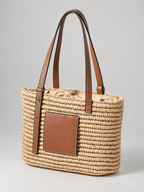 Women's Woven Straw Tote Bag | Leather Trim Basket Bag