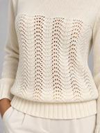 Women's Pointelle Knit Jumper | Crew Neck Open Stitch Sweater