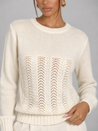 Women's Pointelle Knit Jumper | Crew Neck Open Stitch Sweater
