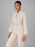 Women's Polka Dot Pussy Bow Blouse | Long Sleeve Tie Neck Top