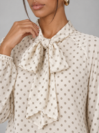 Women's Polka Dot Pussy Bow Blouse | Long Sleeve Tie Neck Top
