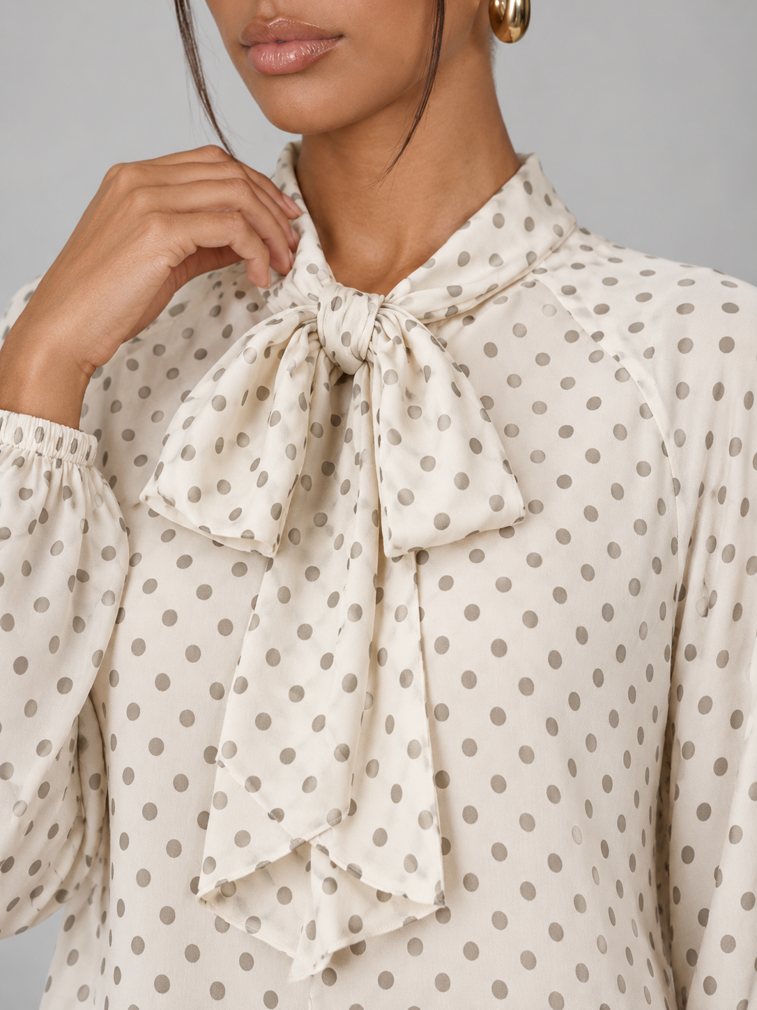 Women's Polka Dot Pussy Bow Blouse | Long Sleeve Tie Neck Top