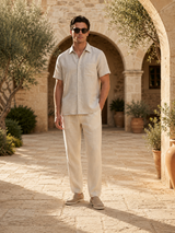 Men's Linen Short Sleeve Shirt and Pants Set