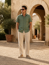 Men's Linen Short Sleeve Shirt and Pants Set