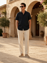 Men's Linen Short Sleeve Shirt and Pants Set