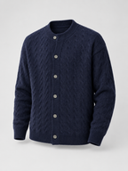 Men's Cable Knit Cardigan | Button Front Bomber Collar Sweater