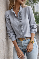 Montarello Ruffle Front Women's Long Sleeve Blouse