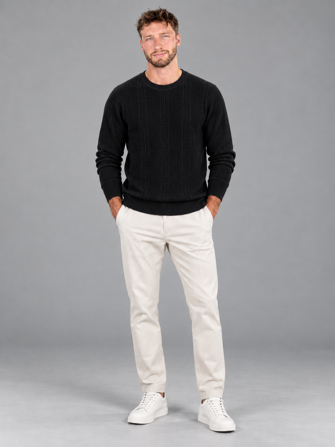 Men's Cable Knit Jumper | Crew Neck Textured Pullover