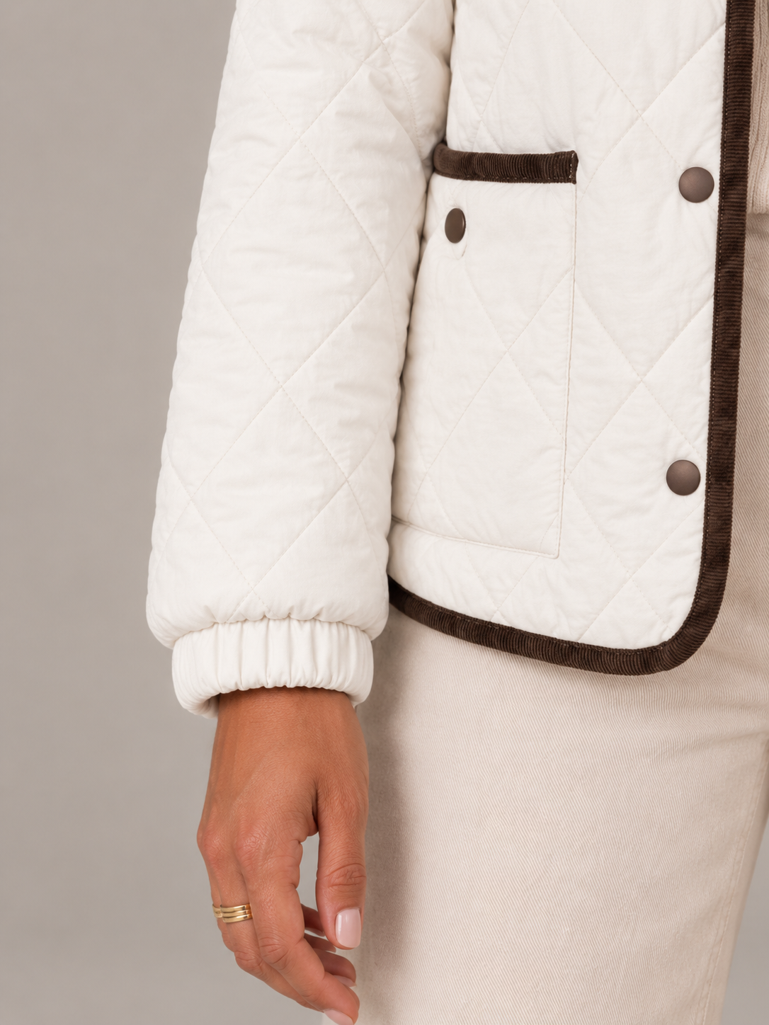 Women's Quilted Jacket | Corduroy Collar Contrast Trim Coat