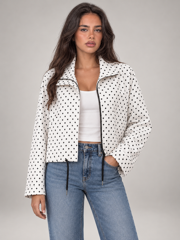 Women's Polka Dot Lightweight Jacket | Drawstring Casual Coat