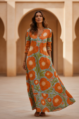 Women's Floral Cotton Maxi Dress - V-Neck