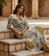 Women's Gold Geometric Cotton Midi Dress