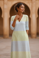 Women's Yellow Colorblock Cotton Midi Dress