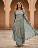Women's Floral Linen Maxi Dress and Cardigan Set