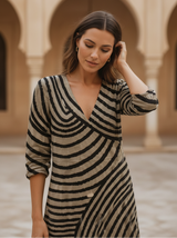 Women's Striped Linen Midi Wrap Dress