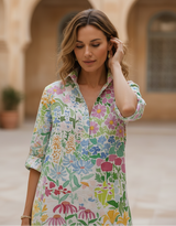 Women's Floral Cotton Midi Dress - Garden Print