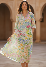 Women's Floral Cotton Midi Dress - Garden Print