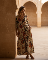 Women's Floral Linen Maxi Wrap Dress