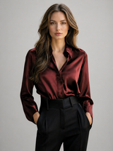 Women’s Satin Feel Long Sleeve Blouse – Heritage Style
