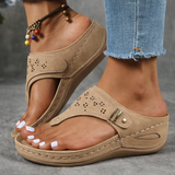 Women’s Black Leather Wedge Sandal – Arch Support