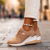 Women's White Leather Wedge Sneakers - Metallic Accent
