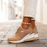 Women's White Leather Wedge Sneakers - Metallic Accent