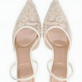 Women's Floral Embroidered Mesh Mule Heels
