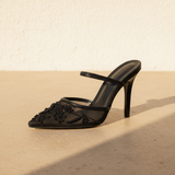 Women's Floral Embroidered Mesh Mule Heels