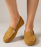 Women's Black Suede Loafers - Metal Detail
