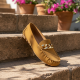 Women's Black Suede Loafers - Metal Detail