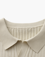 Men's Cream Ribbed Knit Polo Shirt