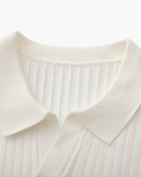 Men's Cream Ribbed Knit Polo Shirt