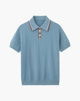 Men's Blue Ribbed Knit Polo Shirt