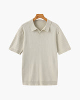 Men's Cream Ribbed Knit Polo Shirt