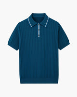 Men's Blue Ribbed Knit Polo Shirt