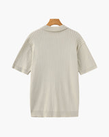 Men's Cream Ribbed Knit Polo Shirt