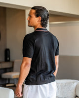 Men's Blue Ribbed Knit Polo Shirt