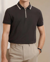 Men’s White Cotton Quarter-Zip Polo Shirt
