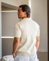 Men's Cream Ribbed Knit Polo Shirt