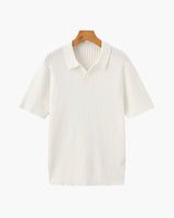 Men's Cream Ribbed Knit Polo Shirt