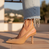 Women's Beige Suede Pointed Toe Slingback Heels