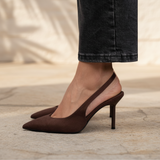Women's Beige Suede Pointed Toe Slingback Heels