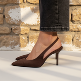 Women's Beige Suede Pointed Toe Slingback Heels