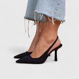 Women's Beige Suede Pointed Toe Slingback Heels