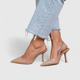 Women's Beige Suede Pointed Toe Slingback Heels