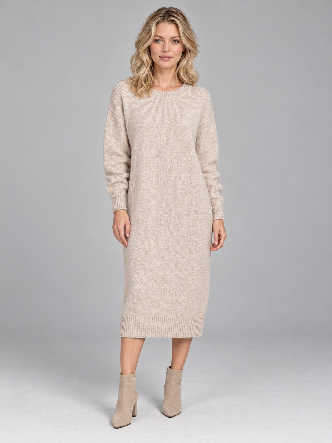 Women's Crew Neck Knit Dress | Soft Boutique Jumper Dress